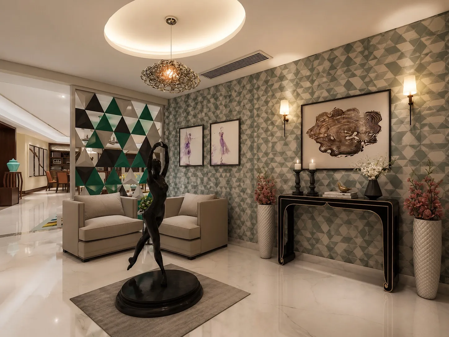 Golf Course Road apartment: Panelling, TV wall and storage