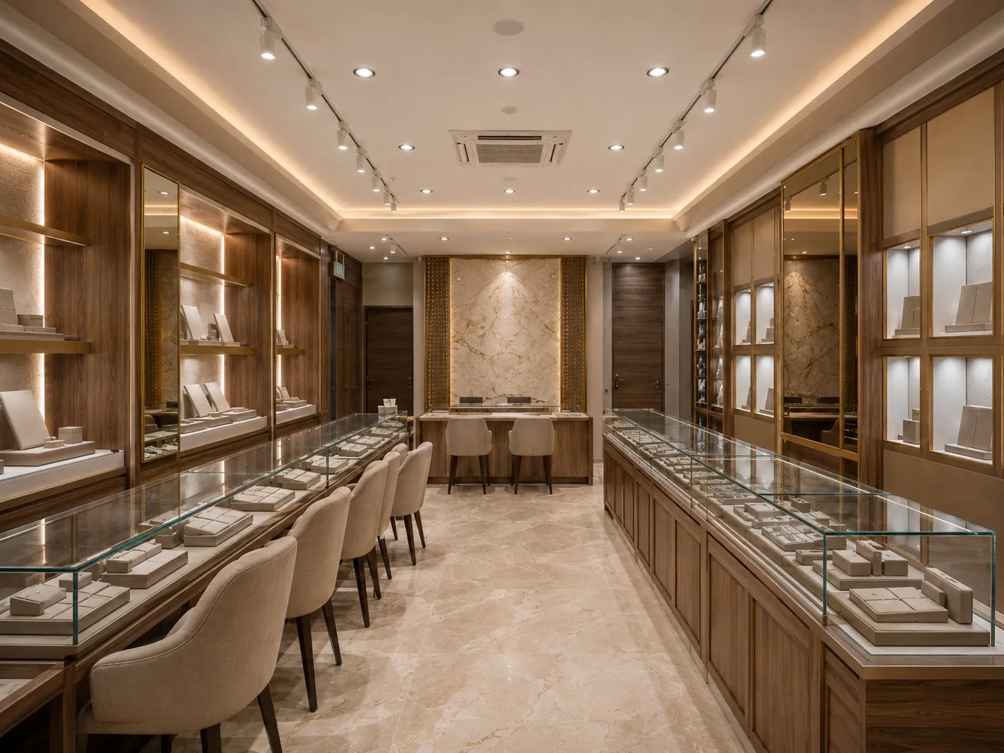 Jewellery showroom: Display walls, showcases and counters
